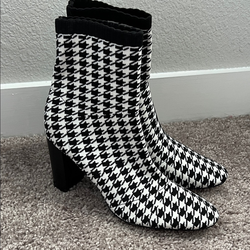 Charles by Charles David Black Houndstooth Sock Heeled Boots
